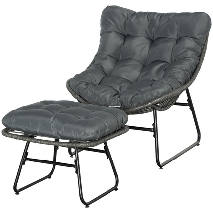 Chaise de relaxation en rotin avec repose-pieds chaise de jardin chaise d'extérieur en rotin avec coussins, acier et polyester, gris 69x76x70 cm pour jardin et terrasse |