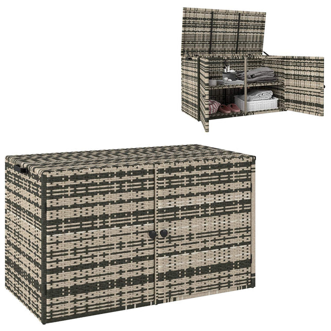 Rattan-Aufbewahrungsbox 350L – wetterfest, UV-beständig, Mischgrau