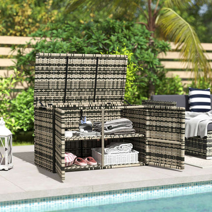 Rattan-Aufbewahrungsbox 350L – wetterfest, UV-beständig, Mischgrau
