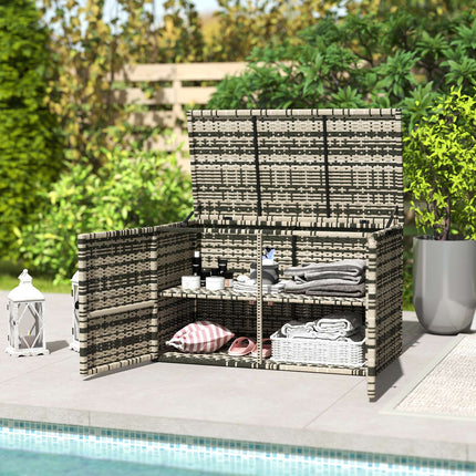 Rattan-Aufbewahrungsbox 350L – wetterfest, UV-beständig, Mischgrau