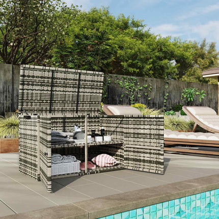 Rattan-Aufbewahrungsbox 350L – wetterfest, UV-beständig, Mischgrau