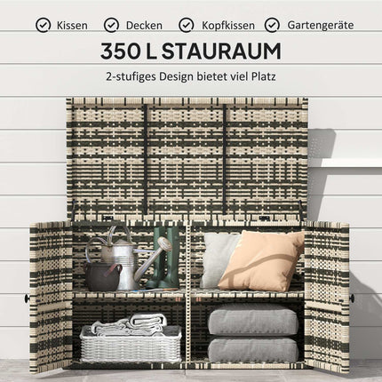 Rattan-Aufbewahrungsbox 350L – wetterfest, UV-beständig, Mischgrau