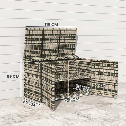 Rattan-Aufbewahrungsbox 350L – wetterfest, UV-beständig, Mischgrau