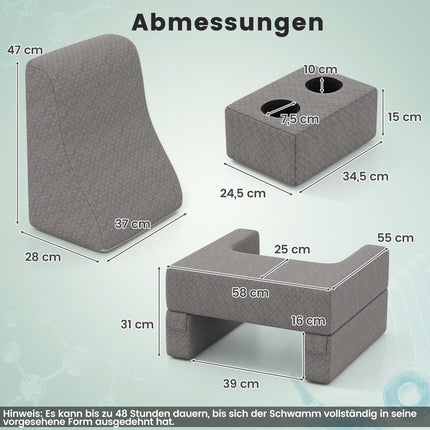 Lesekissen mit Getränkehalter – Ergonomische Rückenlehne, Grau