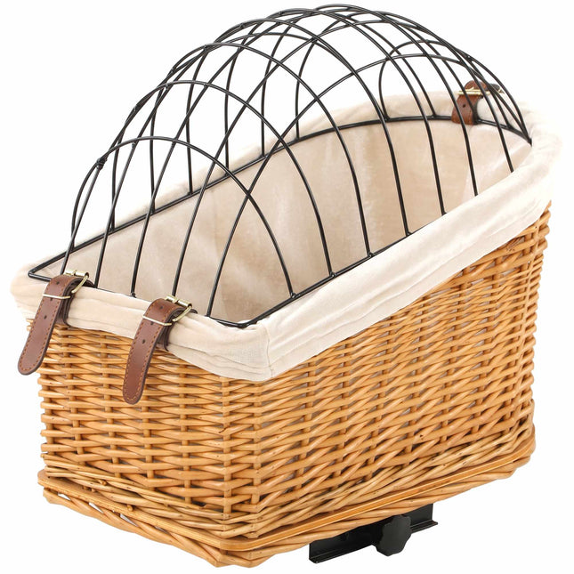 Rear Bike Basket for Dogs and Cats, Wicker with Lid and Cushion