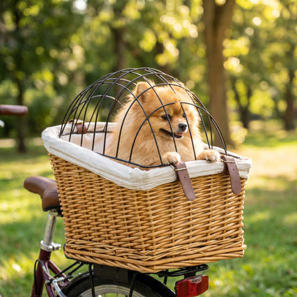 Fahrradkorb hinten für Hunde und Katzen, Weide mit Deckel und Kissen
