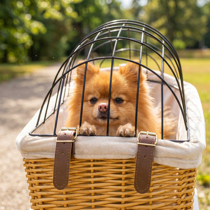 Fahrradkorb hinten für Hunde und Katzen, Weide mit Deckel und Kissen