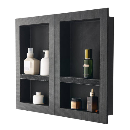 Recessed Shower Niche Set Of 2, 16x24 In, Shelf, Black