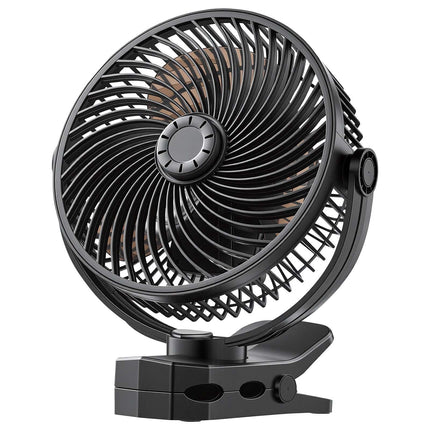 Rechargeable Clip-On Fan, USB-C, 4 Modes, Black