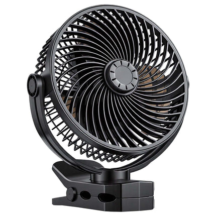 Rechargeable Clip-On Fan, USB-C, 4 Modes, Black