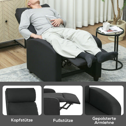 Polohovací křeslo, nastavitelné 135°, len-polyester, černá