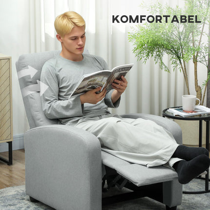 Polohovací křeslo, nastavitelné 135°, len-polyester, světle šedá