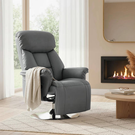 Recliner Chair, Grey Faux Leather, Adjustable Backrest