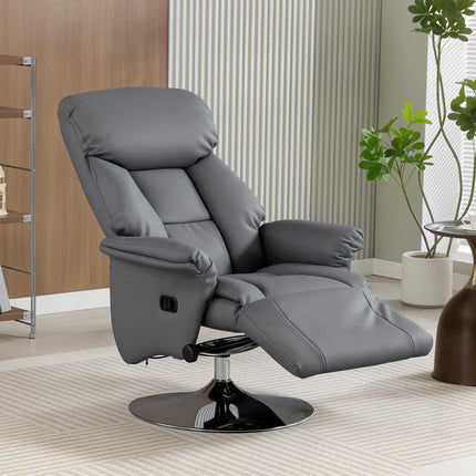 Recliner Chair, Grey Faux Leather, Adjustable Backrest