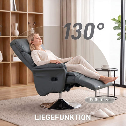 Recliner Chair, Grey Faux Leather, Adjustable Backrest