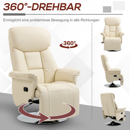 Relaxliegesessel, Lederoptik, 360° drehbar, Creme, 150 kg Tragkraft