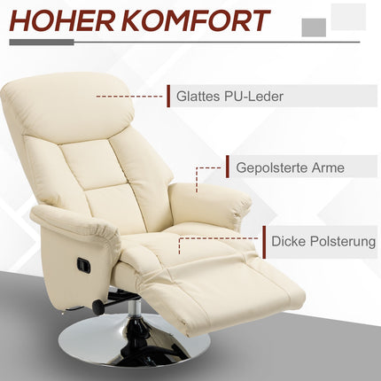 Relaxliegesessel, Lederoptik, 360° drehbar, Creme, 150 kg Tragkraft