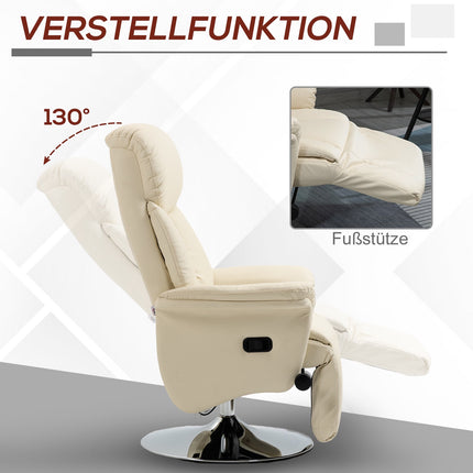 Relaxliegesessel, Lederoptik, 360° drehbar, Creme, 150 kg Tragkraft