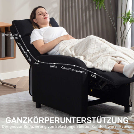 Relaxliegesessel, Leinenoptik-Stoff, Schwarz, verstellbar bis 155º