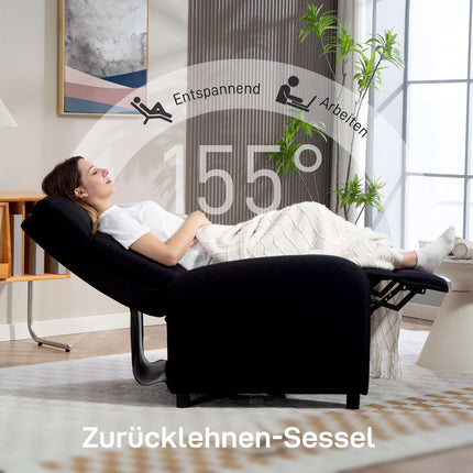 Relaxliegesessel, Leinenoptik-Stoff, Schwarz, verstellbar bis 155º