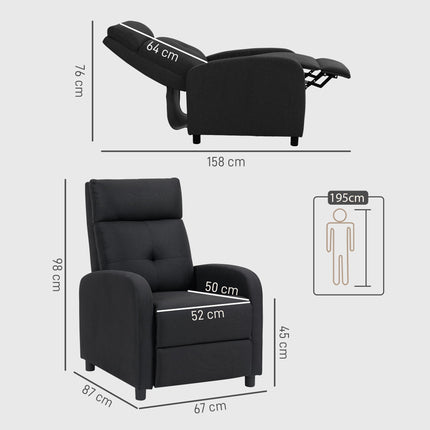 Relaxliegesessel, Leinenoptik-Stoff, Schwarz, verstellbar bis 155º