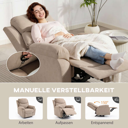 Relaxliegesessel, Manuelle Verstellung, Leinenoptik, Beige