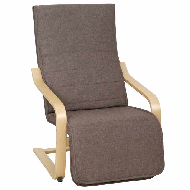 Sessel mit Birkengestell, 5-fach verstellbare Fußstütze, Braun