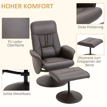 Sessel mit Hocker-Set, Kunstleder, Braun