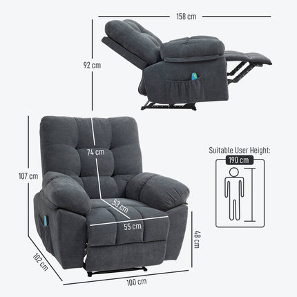 Recliner Chair with 8-Point Massage, Adjustable Footrest, Grey