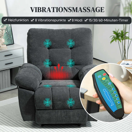Recliner Chair with 8-Point Massage, Adjustable Footrest, Grey