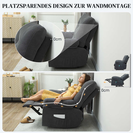 Recliner Chair with 8-Point Massage, Adjustable Footrest, Grey