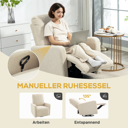 Liegesessel mit verstellbarer Rückenlehne, Fleecebezug, Beige