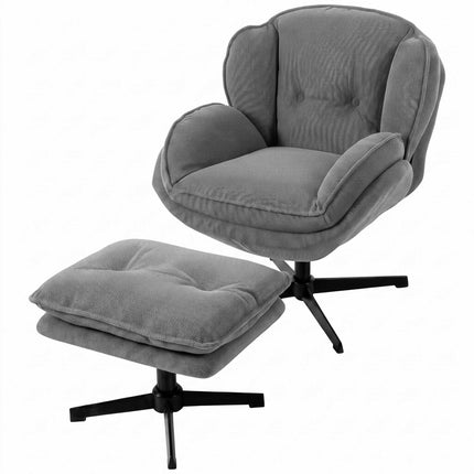 Recliner Chair with Adjustable Ottoman, 360 Swivel, Grey Chenille