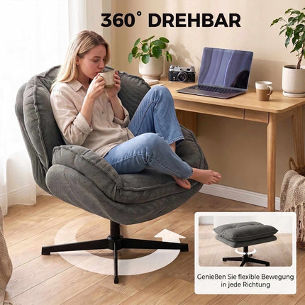 Recliner Chair with Adjustable Ottoman, 360 Swivel, Grey Chenille