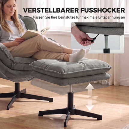 Recliner Chair with Adjustable Ottoman, 360 Swivel, Grey Chenille