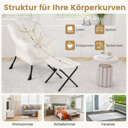 Liegesessel mit Armlehnen, Ottoman, Beige Sherpa