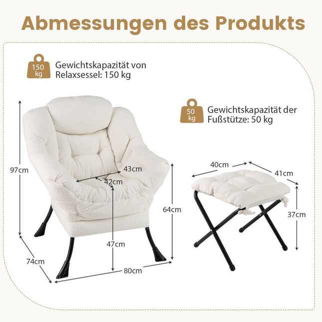 Liegesessel mit Armlehnen, Ottoman, Beige Sherpa