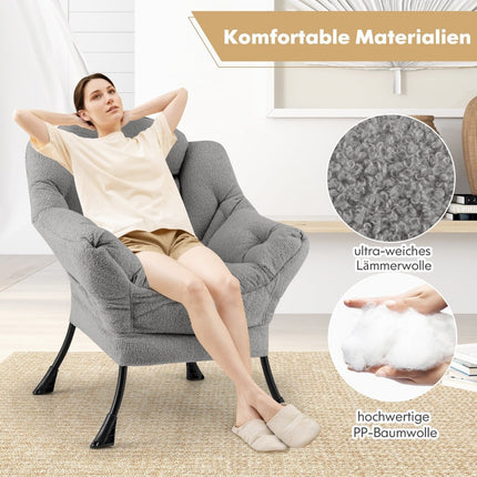 Relaxliegesessel mit Armlehnen, Seitentasche, Fußstütze - Grau