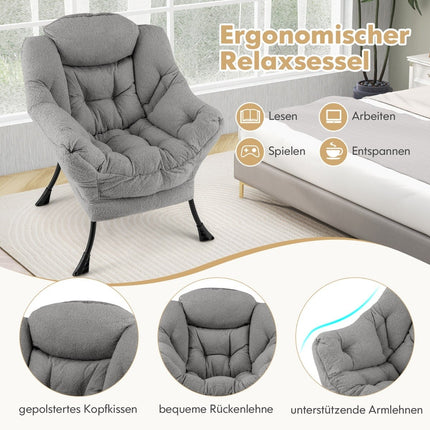 Relaxliegesessel mit Armlehnen, Seitentasche, Fußstütze - Grau