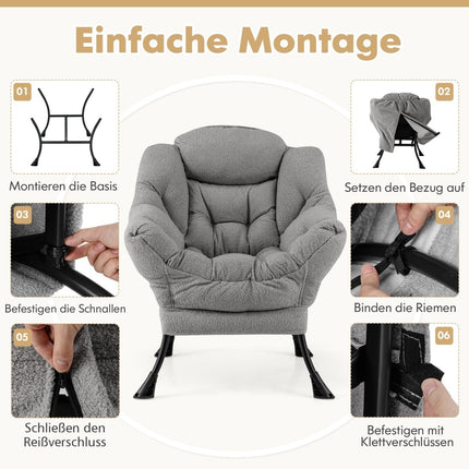 Relaxliegesessel mit Armlehnen, Seitentasche, Fußstütze - Grau