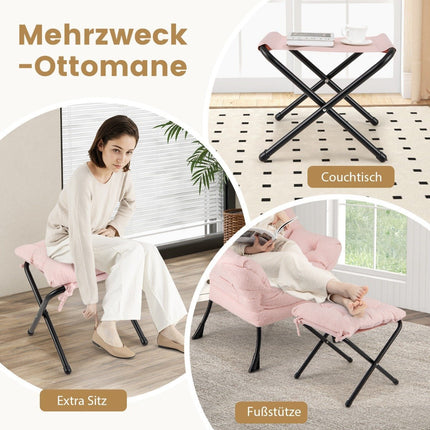 Polohovací křeslo s područkami, boční kapsa, podnožka – růžová