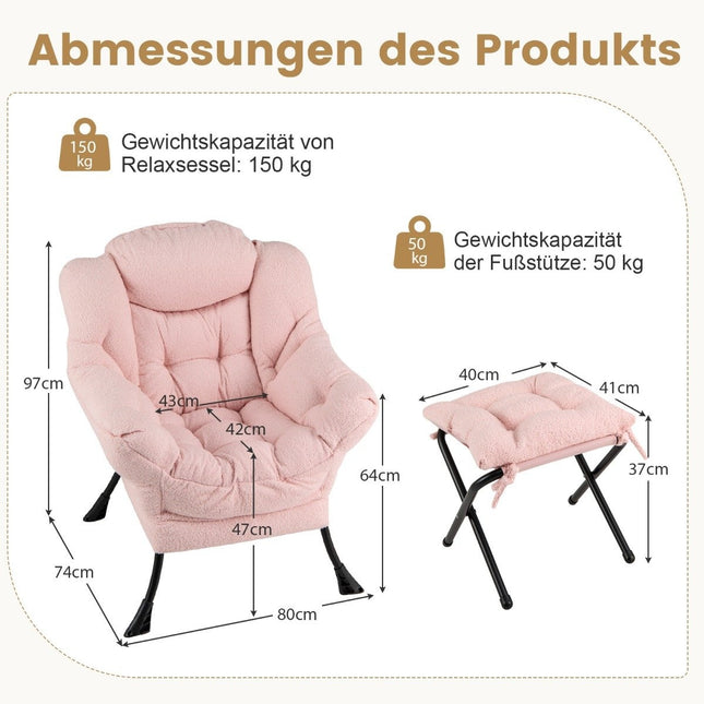Liegesessel mit Armlehnen, Seitentasche, Ottoman – Rosa