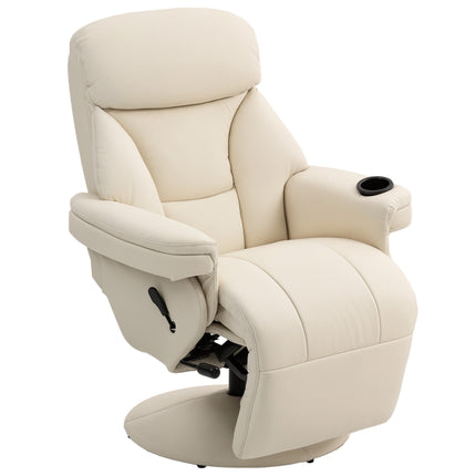 Recliner Chair with Cup Holder and Side Pocket, Cream PU Leather