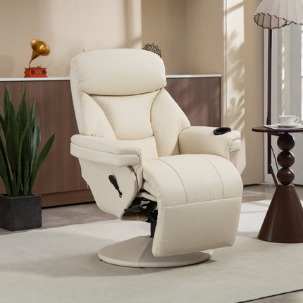 Recliner Chair with Cup Holder and Side Pocket, Cream PU Leather