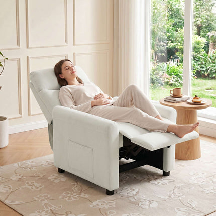 Recliner Chair with Footrest, Linen Fabric, Cream White