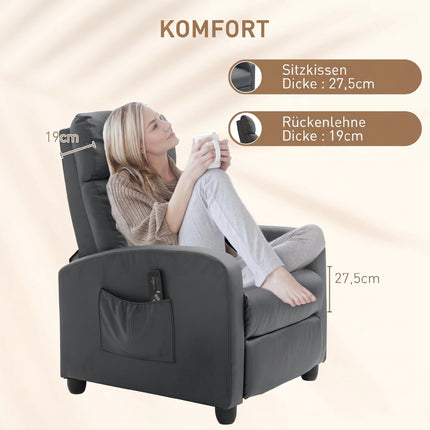 Recliner Chair with Massage, Adjustable Backrest, Grey