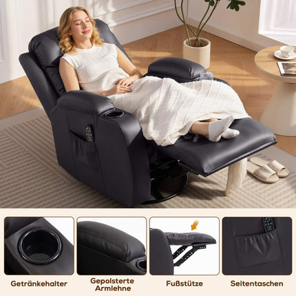 Recliner Chair with Massage, Heat & Swivel, Dark Brown