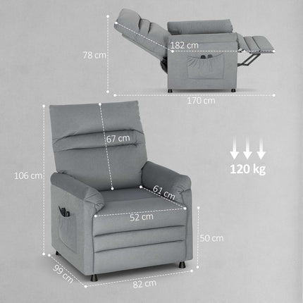 Sessel mit Massagefunktion, Heizung, USB-Anschluss, Grau Samt