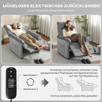 Sessel mit Massagefunktion, Heizung, USB-Anschluss, Grau Samt