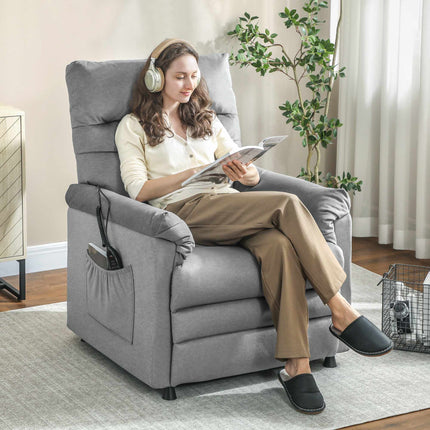 Sessel mit Massagefunktion, Heizung, USB-Anschluss, Grau Samt